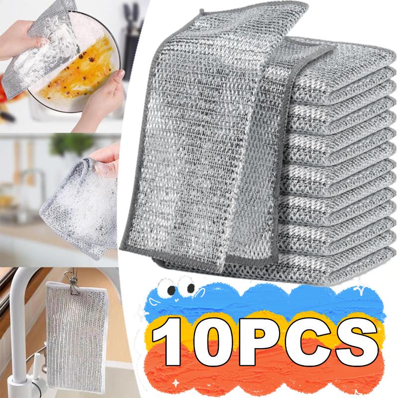 10pcs Multipurpose Non Scratch Wire Dishwashing Scrubbing Cloths 