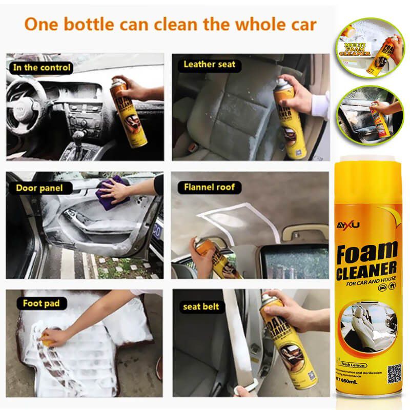 Multi Purpose Foam Cleaner Spray For Car Interior Shoes And Furniture - Lemon Yellow