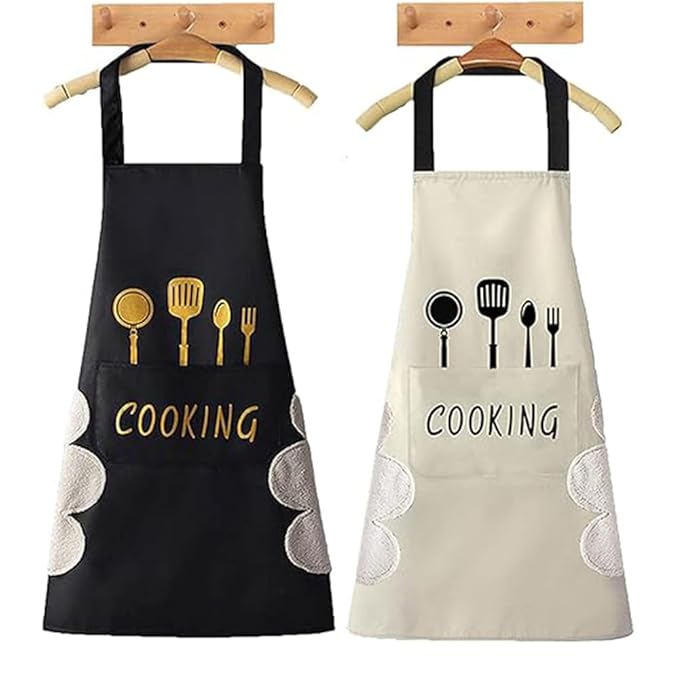 Waterproof Kitchen Cooking Apron With Pockets And Side Towel - Multicolor