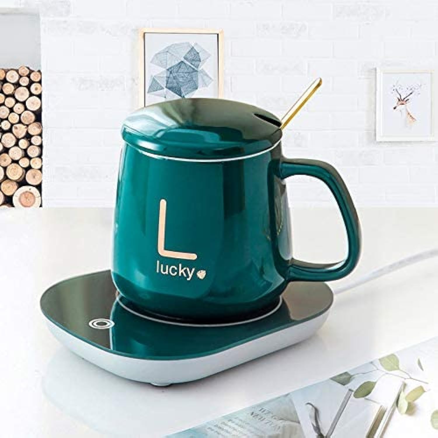 Coffee Mug Warmer With Mug And Auto Shut Off Electric Beverage Heater Green - Green