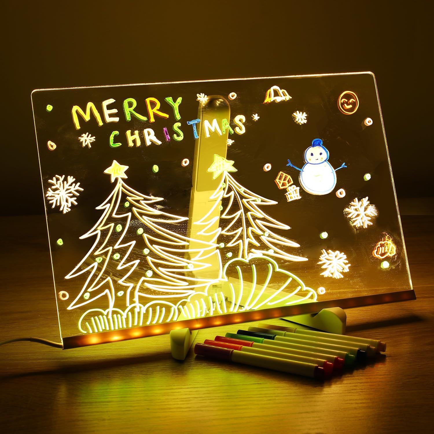 3D Acrylic LED Message Writing Board With Stand And 13 Pens - Multicolor