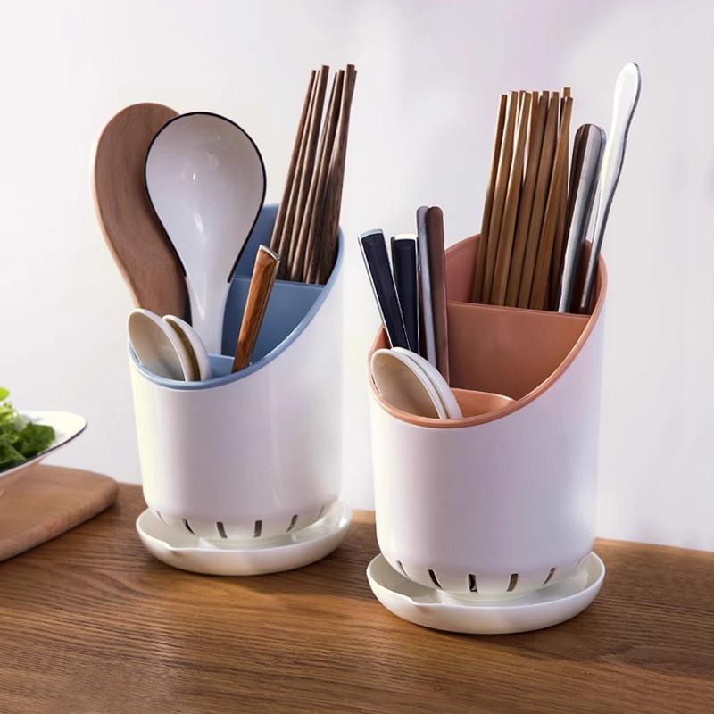 Plastic Chopstick Holder With Draining Spoon And Fork Storage Rack - Multicolor