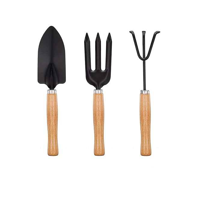 3 Piece Gardening Tool Set With Hand Trowel Cultivator And Weeding Fork - Red