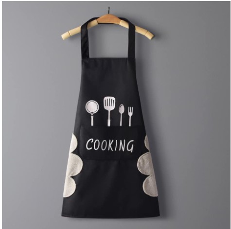 Adjustable Cotton Cooking Apron With Front Pocket - Black