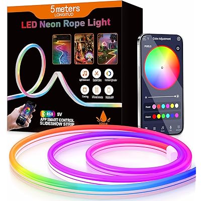 5M RGBIC Bluetooth LED Neon Strip Lights With App And Music Sync Control - Multicolor
