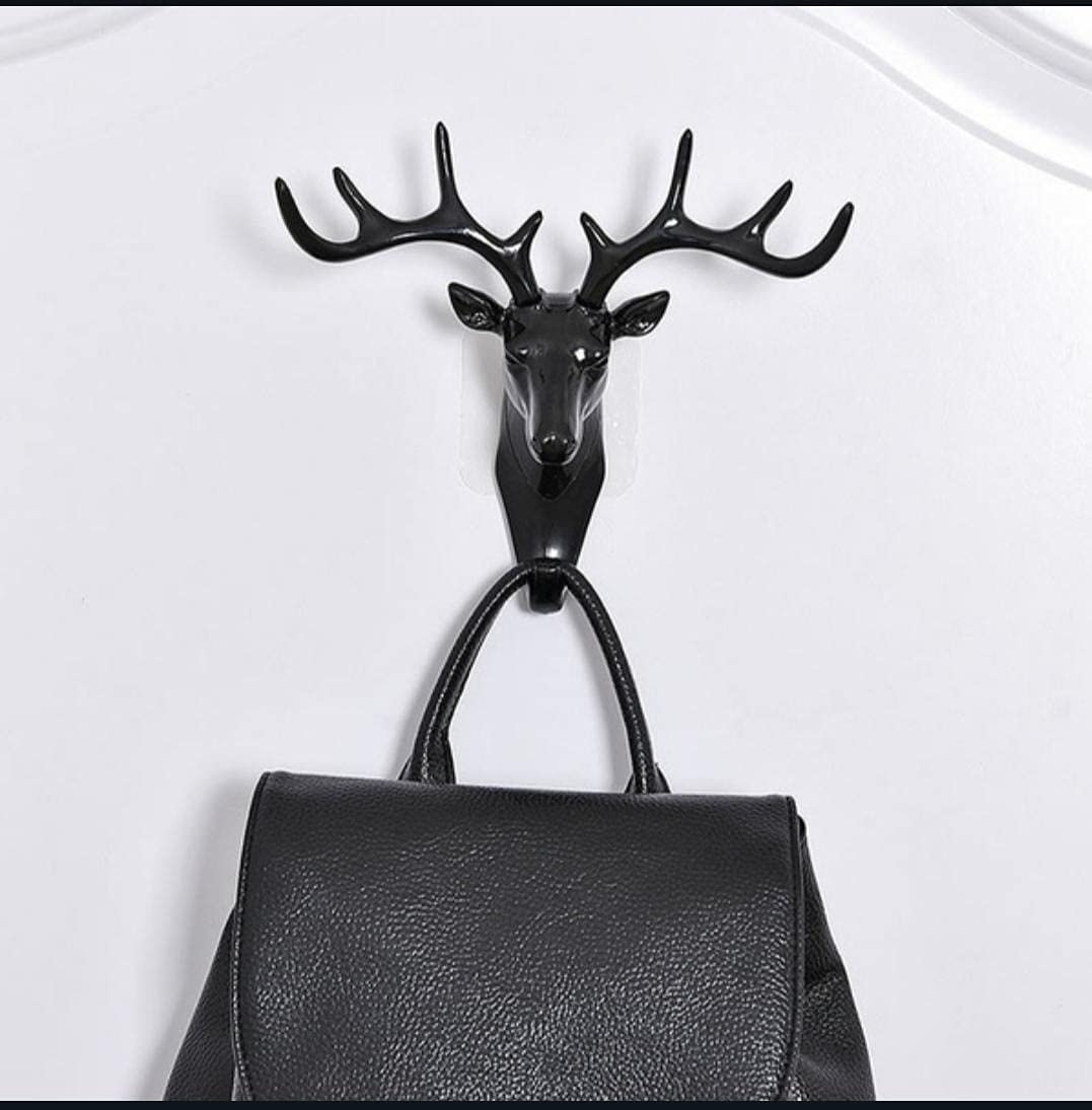 Wall Mount Deer Head Key Holder With Self Adhesive Design - Multicolor