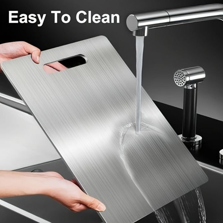 Double Sided Stainless Steel Chopping Board For Kitchen - Gray