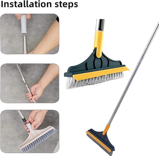 2 In 1 Rotating Floor Scrub Brush And Wiper With Long Handle - Multicolor