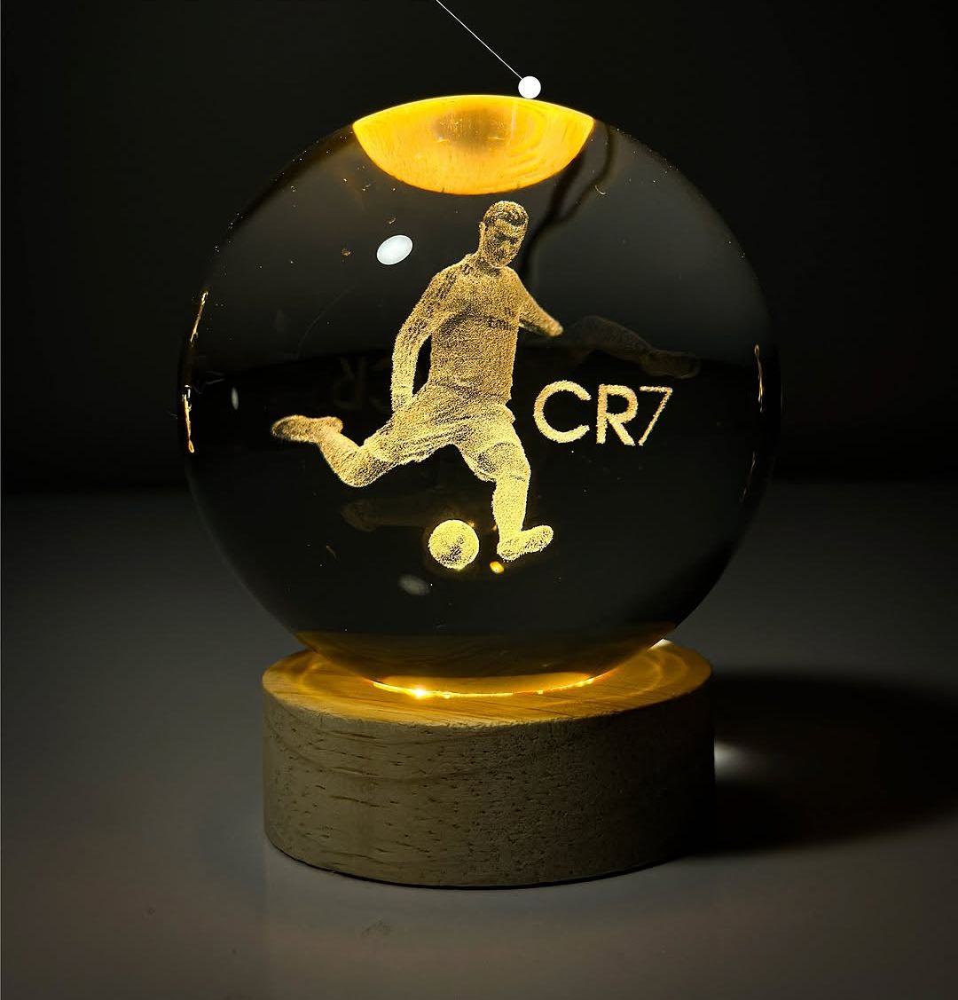 3D Ronaldo Galaxy Crystal Ball Night Light With Wooden Base - 