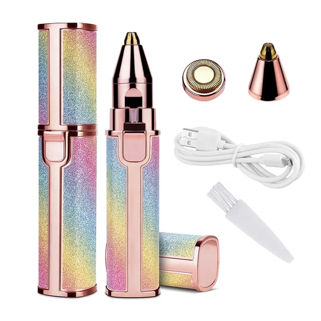 2 In 1 Rechargeable Electric Eyebrow Trimmer And Facial Hair Remover With LED Light - Green