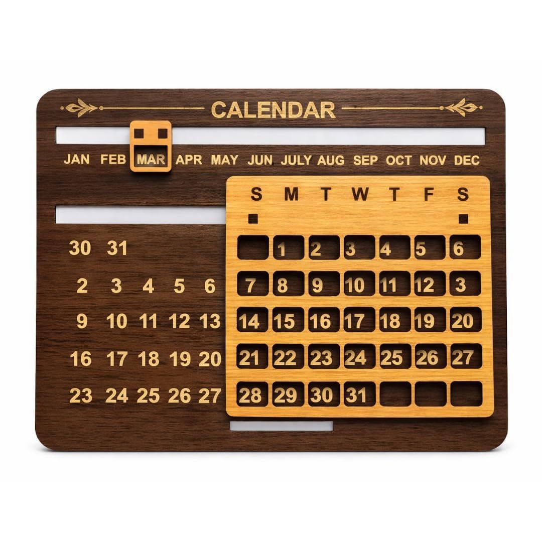 Wooden Block Perpetual Desk Calendar For Home And Office Decor - Wooden
