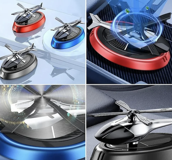 Helicopter Car Air Freshener Scent Car Fragrance perfume Aromatherapy Decoration Perfume Solar Power Dashboard Diffuser with refill RED
