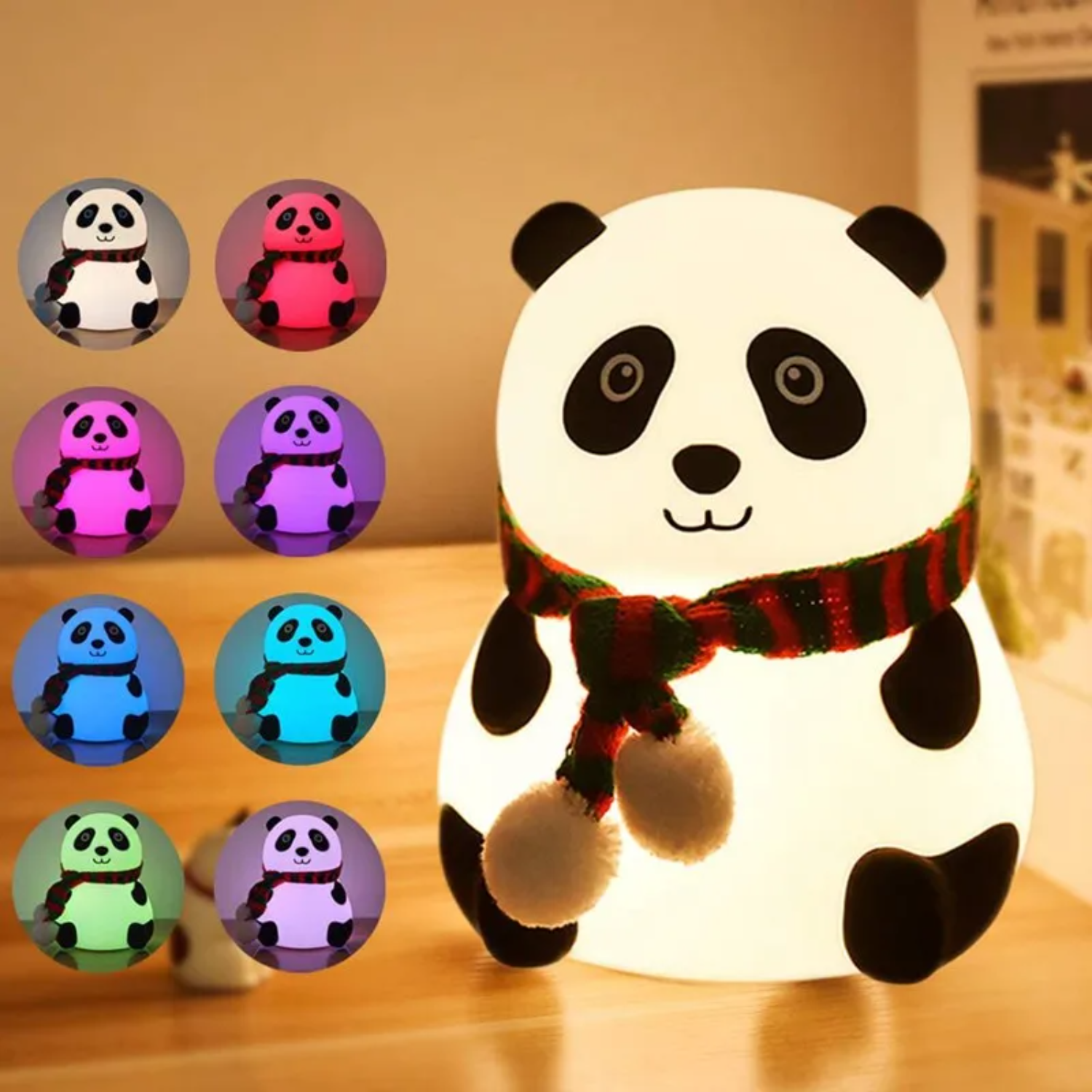 USB Rechargeable 7 Color Panda Night Light With Tap Control - Multicolor