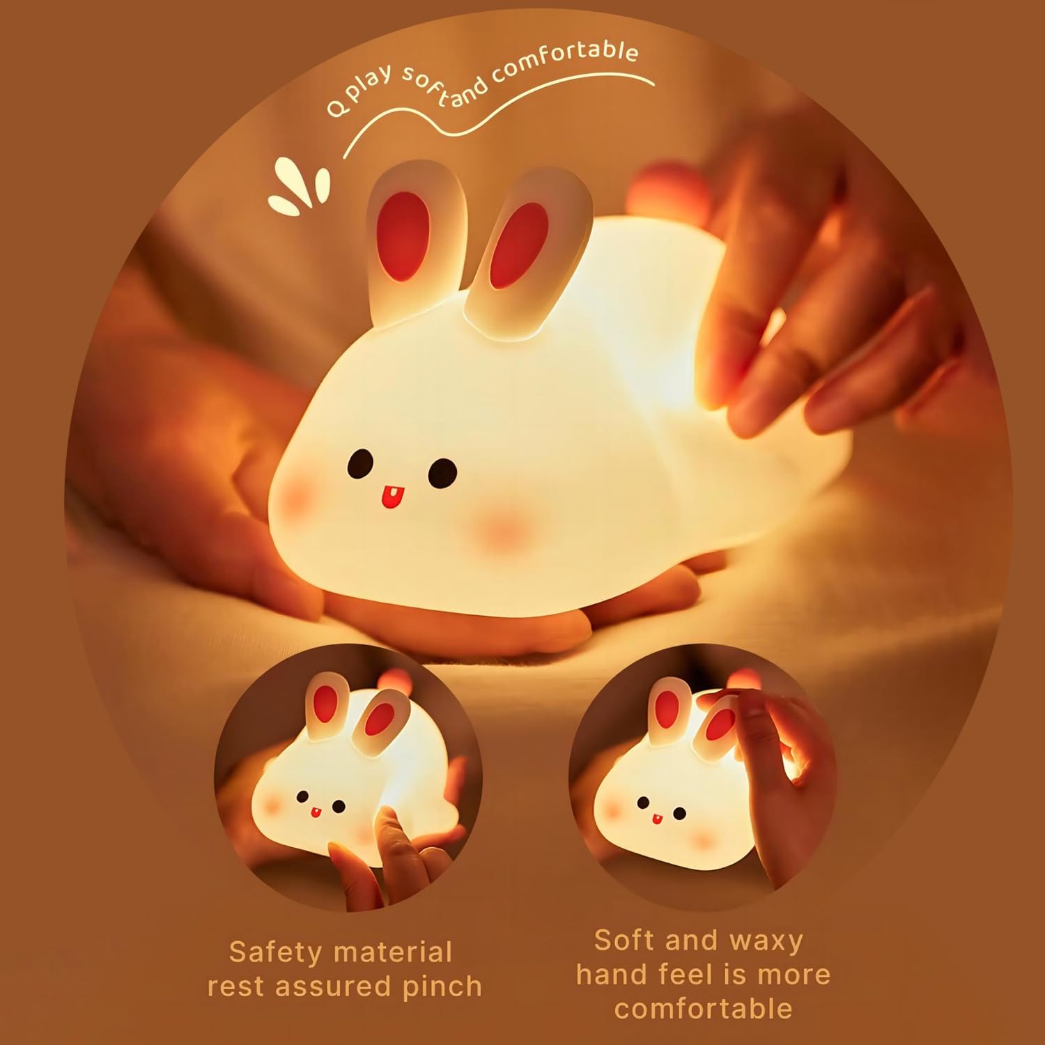 Cute Rabbit Silicone LED Night Light With Rechargeable Dimming Lamp - Multicolor