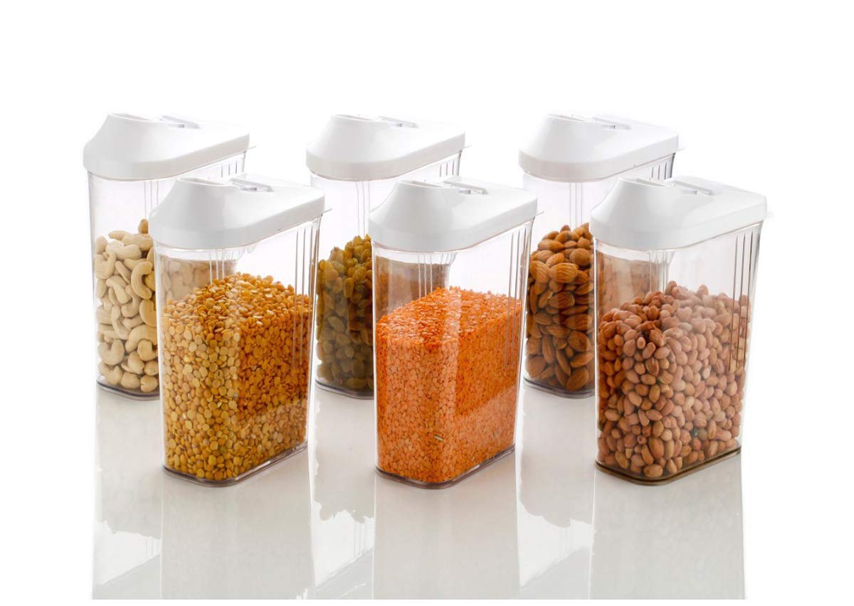6 Pack 1700ml Kitchen Food Storage Container Set With Easy Pour Lids - Neutral