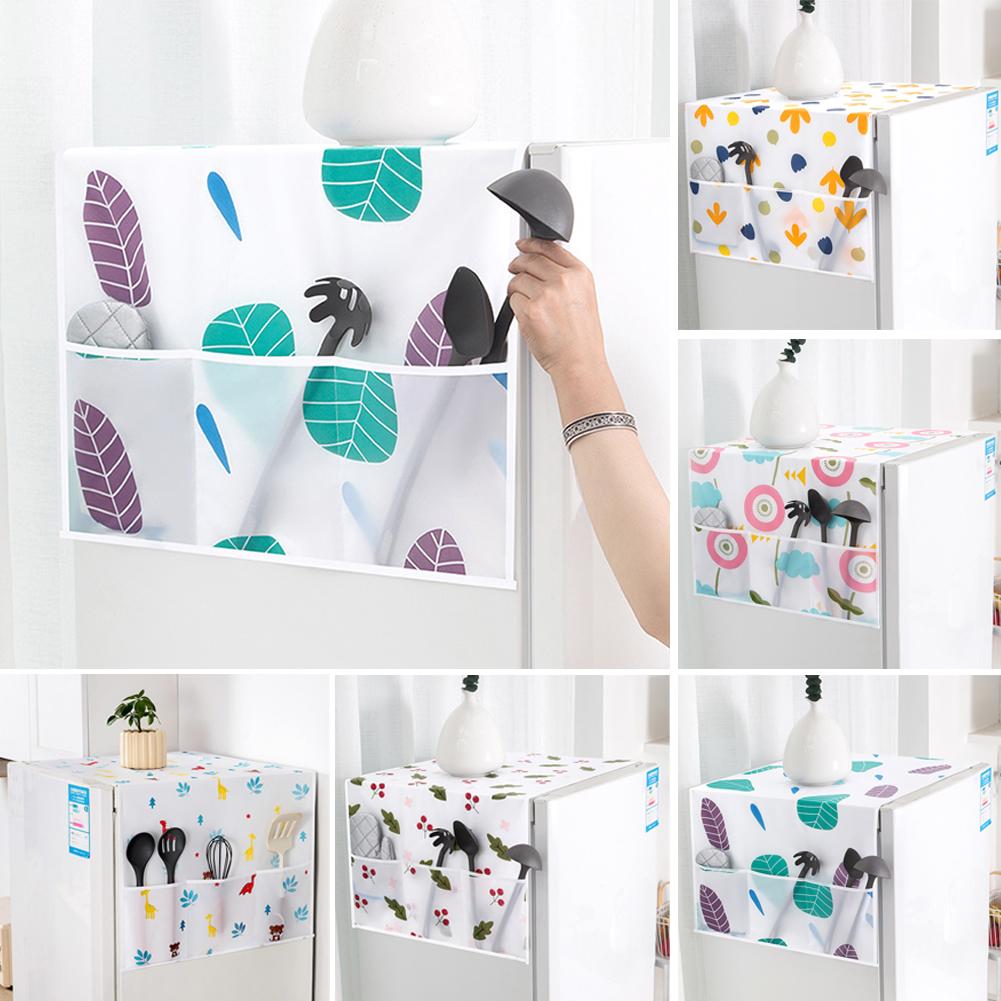 Refrigerator Dust Proof Cover With Hanging Storage Pockets - Multicolor