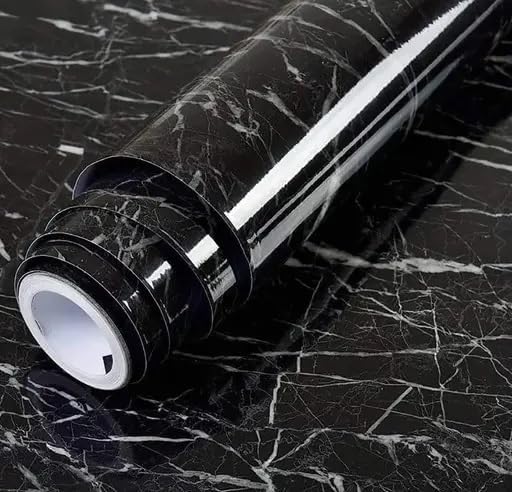 3 Meter Premium Black Cloud Marble Furniture Sticker Film - Black