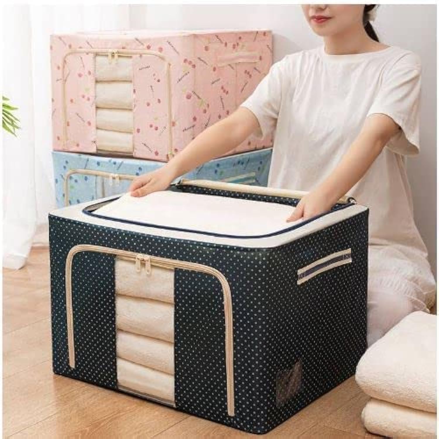 Foldable Clothing Storage Bag For Clothes Blankets And Bedding - Multicolor
