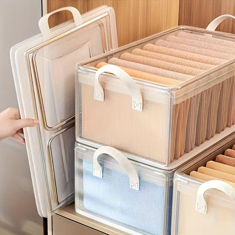 Transparent Foldable Wardrobe Organizer Box For Clothes Storage - Light Yellow
