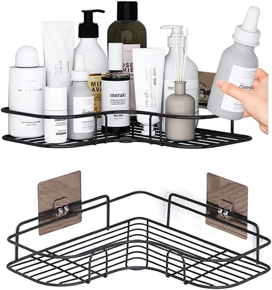Sky Touch Self Adhesive Corner Shower Storage Shelf Black - Black