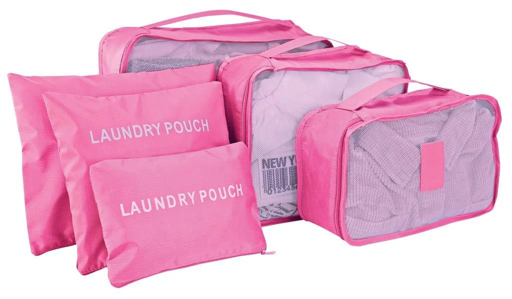 6 Piece Polyester Luggage Organizer Set With Zipper Travel Cubes - Multicolor