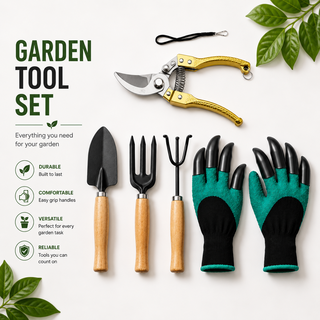 5 In 1 Gardening Tool Set with Claw Gloves