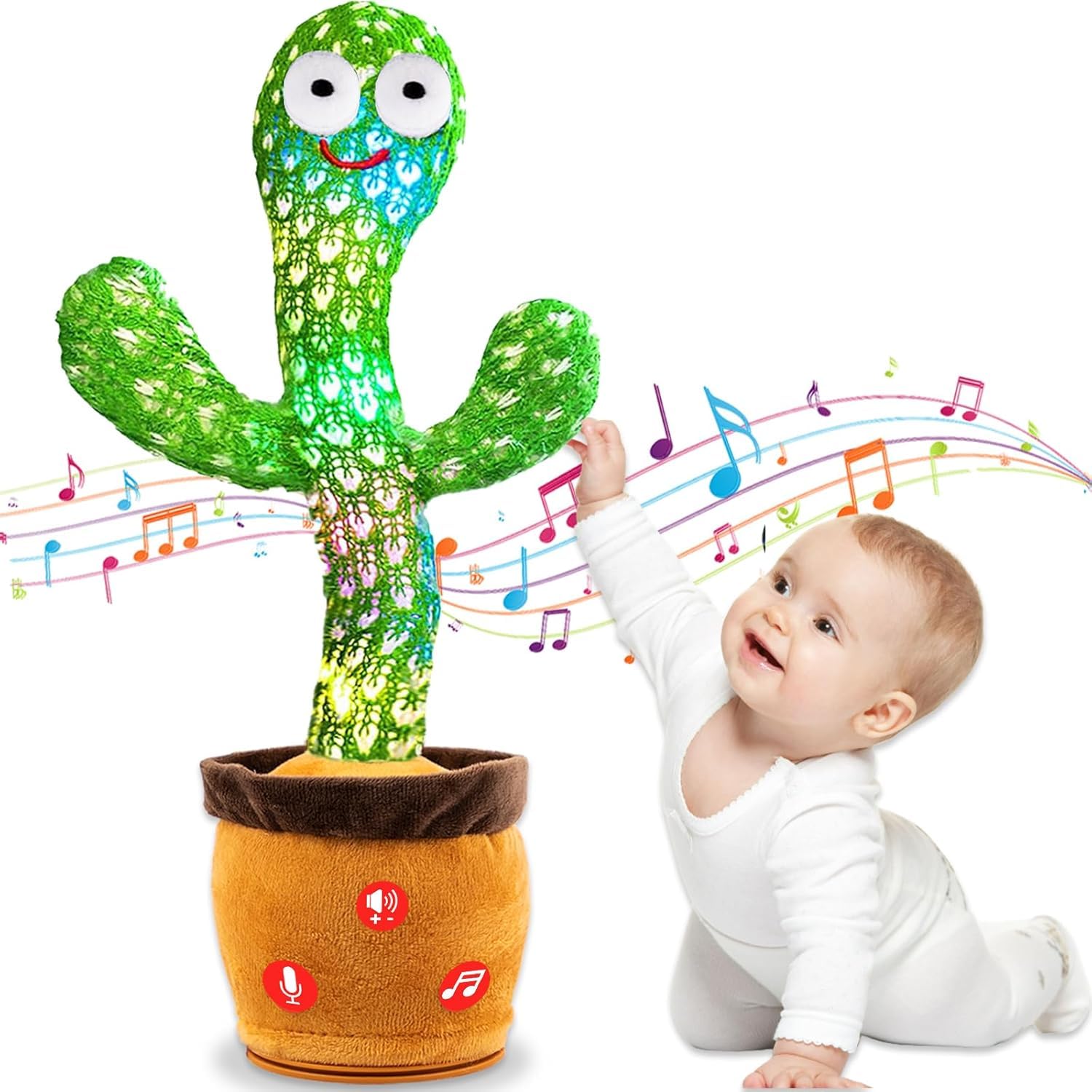 Rechargeable Dancing and Singing Cactus Toy with Recording Lighting Repeats What You Say Fun Toy Gifts for Boys and Girls - Green 