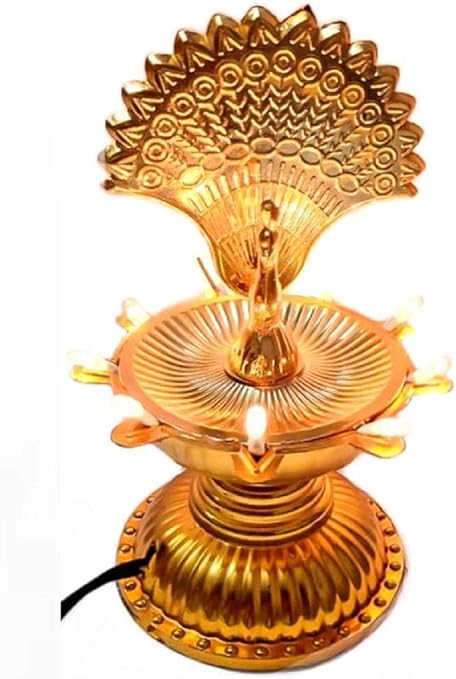 Peacock Gold Diya LED Lamp For Pooja And Home Decoration - Gold