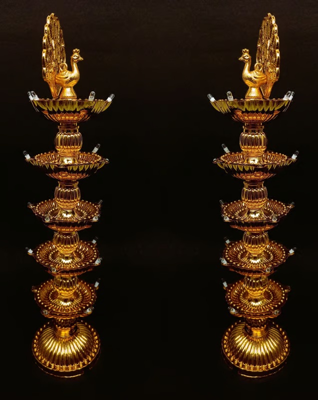 5 Step Peacock Folding Diya, Pooja Oil Lamp, Pooja Article, Pooja Decoration Item - Gold