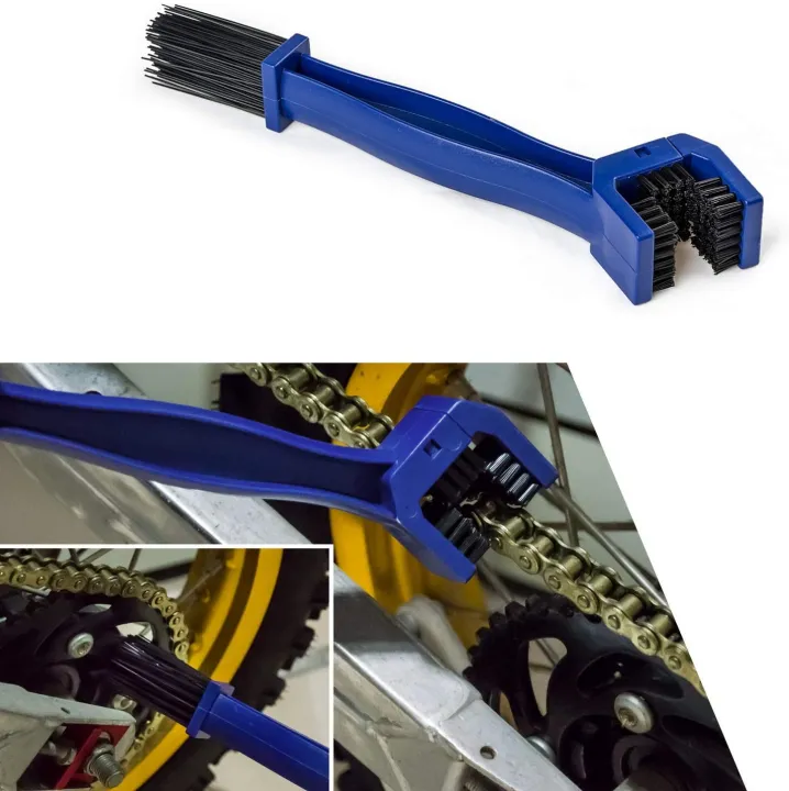 Motorcycle Bike Chain Cleaner, Durable 3-Sided Bristles Chain Cleaning Brush Cycle Brake Dirt Remover Tool, Blue