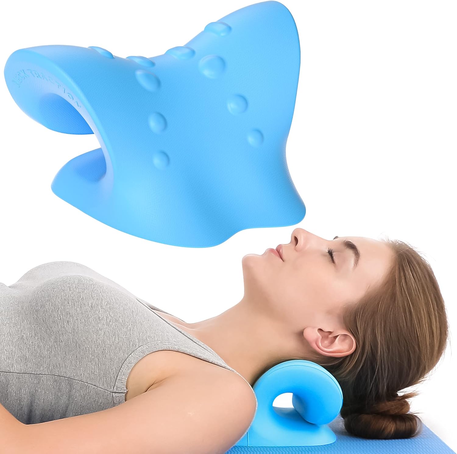 Neck And Shoulder Relaxer Cervical Traction Pillow Light Blue - Light Blue