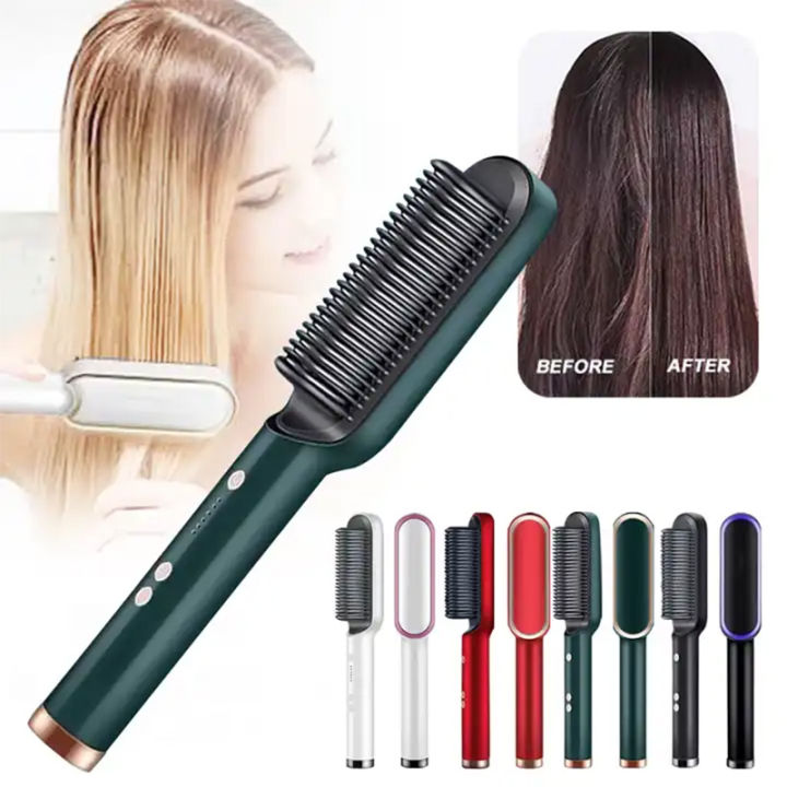 2 In 1 Electric Hair Straightener And Curler Styling Comb Brush