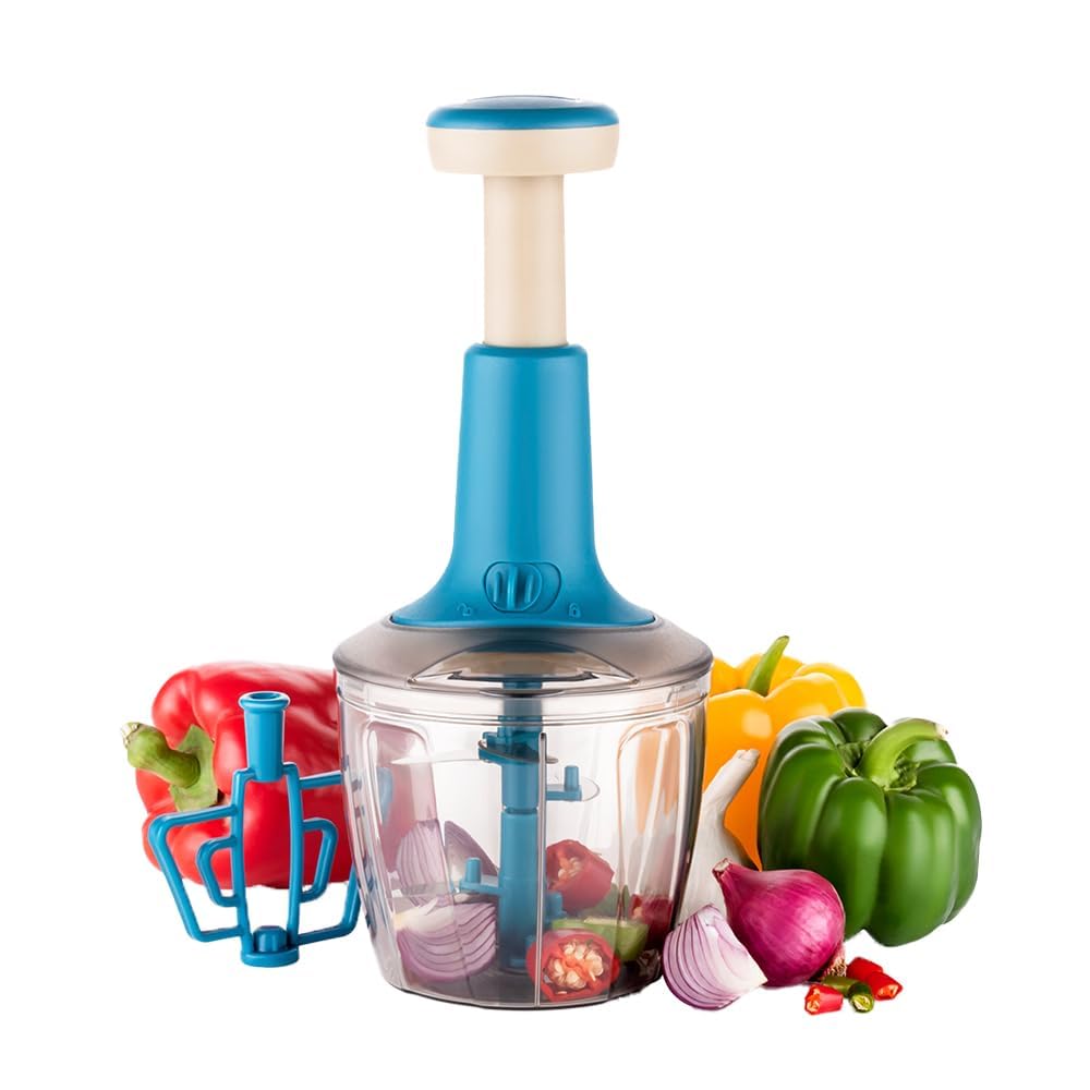 Manual Push Onion Chopper With 3 Stainless Steel Blades