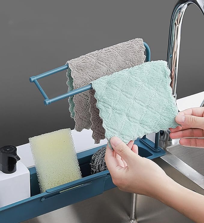 Expandable Kitchen Sink Drainer Rack With Sponge And Brush Holder - Multicolor