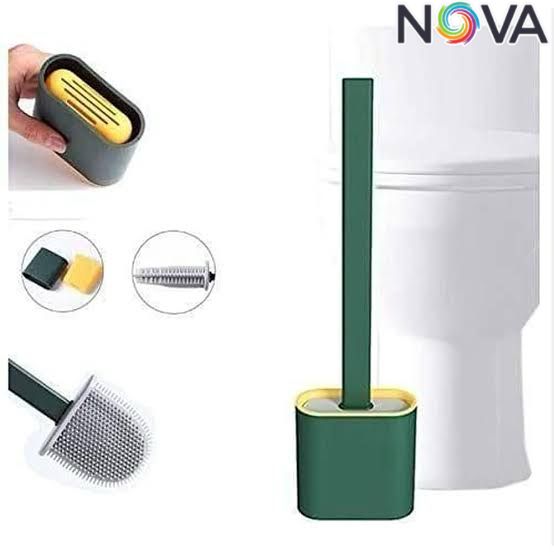 Toilet Brush & Holder with Soft TPR Bristles for Deep Cleaning - Multicolor
