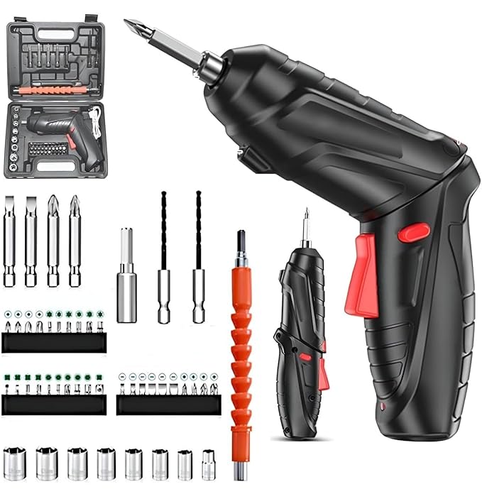 47 In 1 Cordless Electric Screwdriver Kit With Rechargeable Battery And LED Light - Black