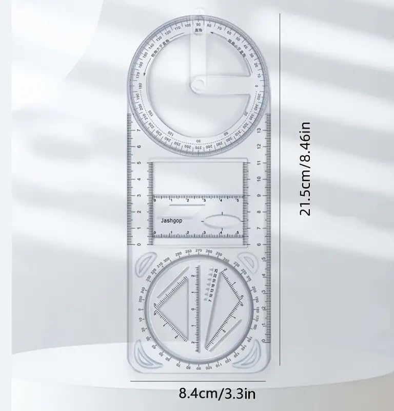 Multifunctional Geometric Ruler Drawing Template For Mathematics And Woodwork - White