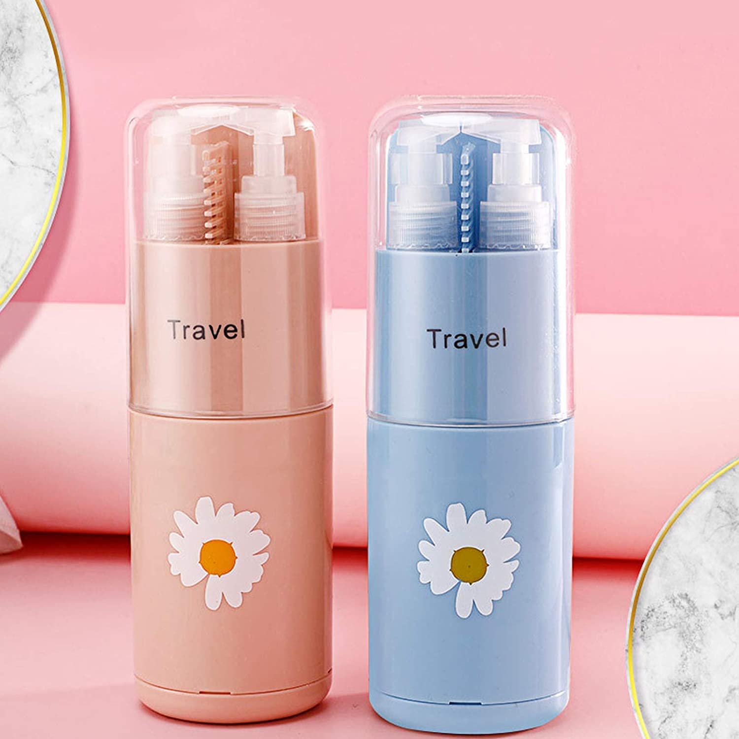7 In 1 Travel Toothbrush Kit With Portable Storage Case Pink