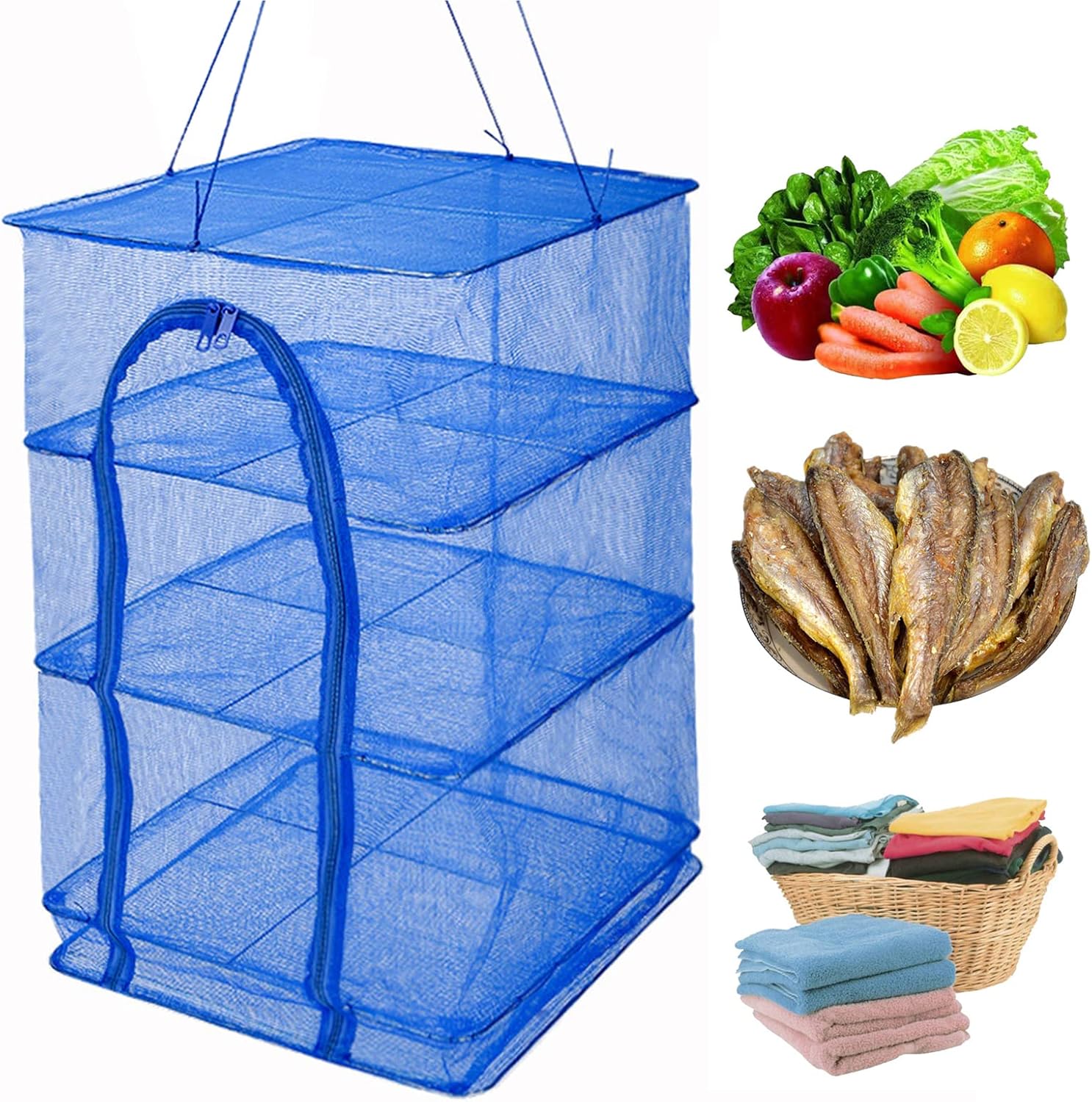 4 Layer Folding Mesh Hanging Drying Rack With Zipper Blue - Multicolor