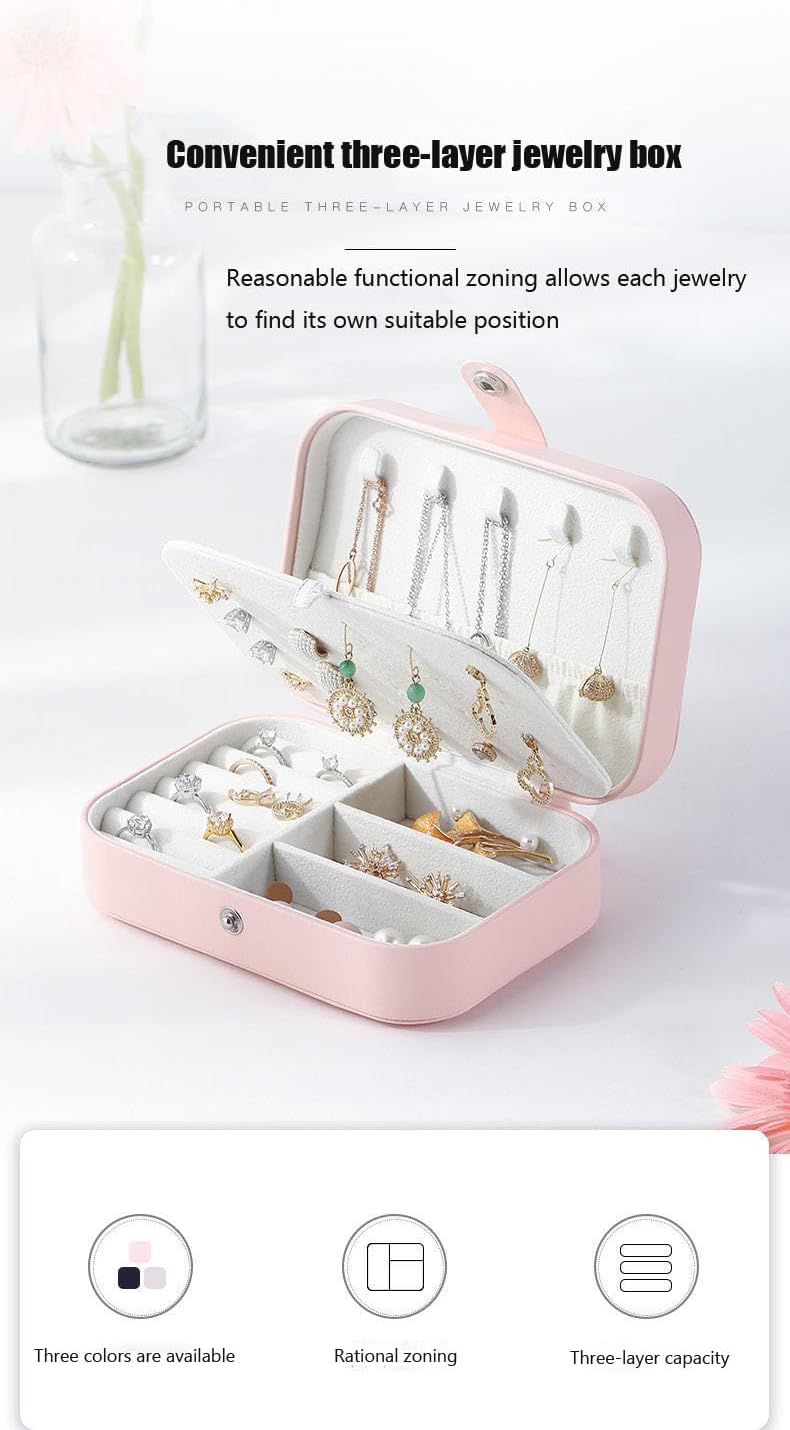 Portable PU Leather Travel Jewelry Storage Box For Earrings And Rings - Multicolor