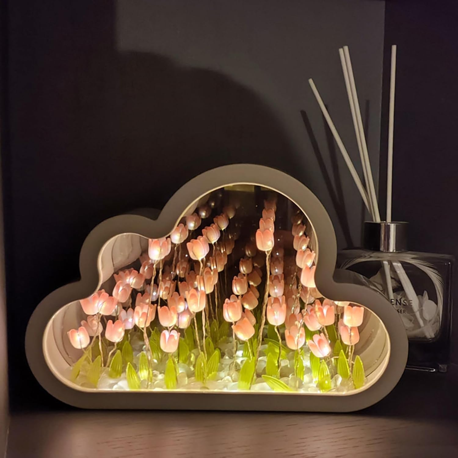Cloud Mirror Tulip LED Night Lamp With 2 In 1 Mirror Design - Multicolor