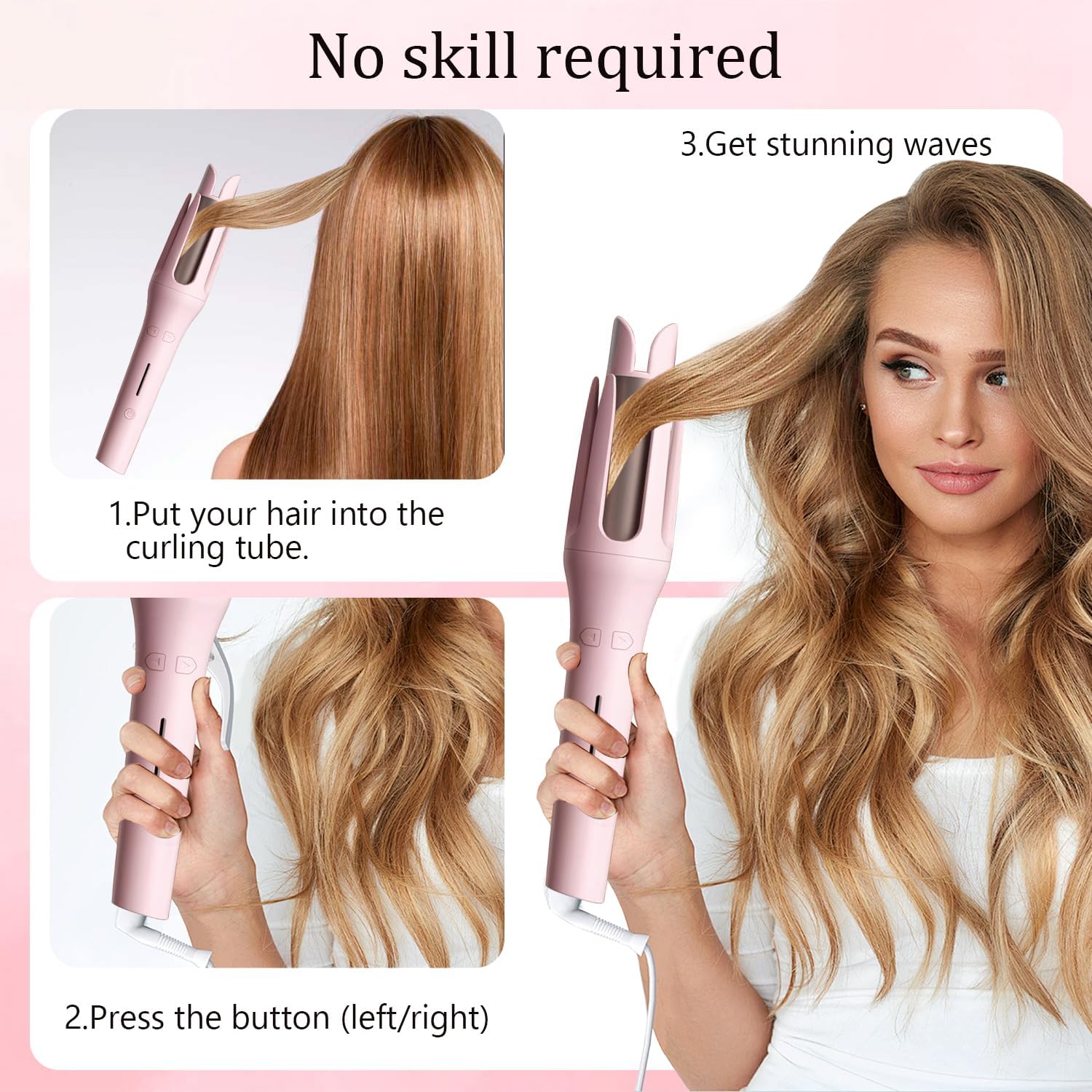 Automatic Hair Curling Iron,Fast Heating Auto Hair Curler for 32MM Soft Waves Styling, Includes Heat Resistant Silicone Mat Pouch, Curling Wand & Hangingable Storage Bag A111 - Multicolor