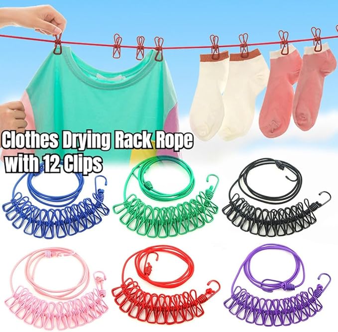 Portable Elastic Travel Clothesline With Adjustable Clamps - Multicolor