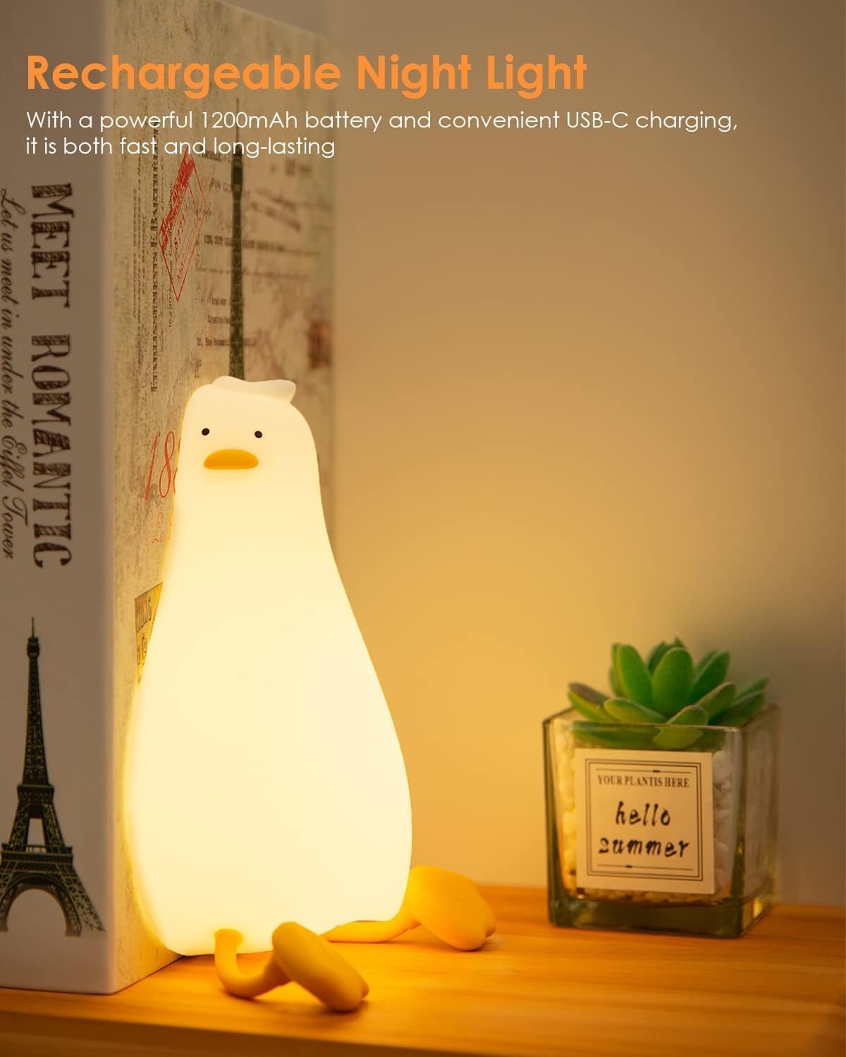 Lying Flat Duck Rechargeable Night Light With Phone Stand - Multicolor