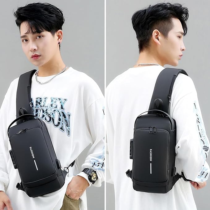 Waterproof Slim Anti Theft Crossbody Sling Bag For Travel - Black