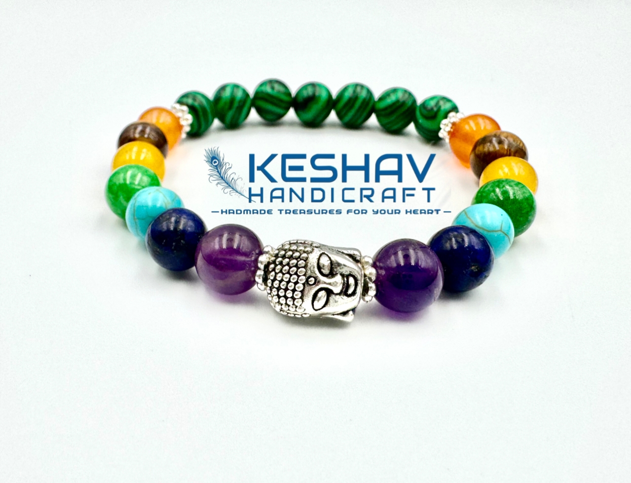 7 Chakra Healing Stone Bracelet with Buddha Head, Mala Chita Stone  – Handmade