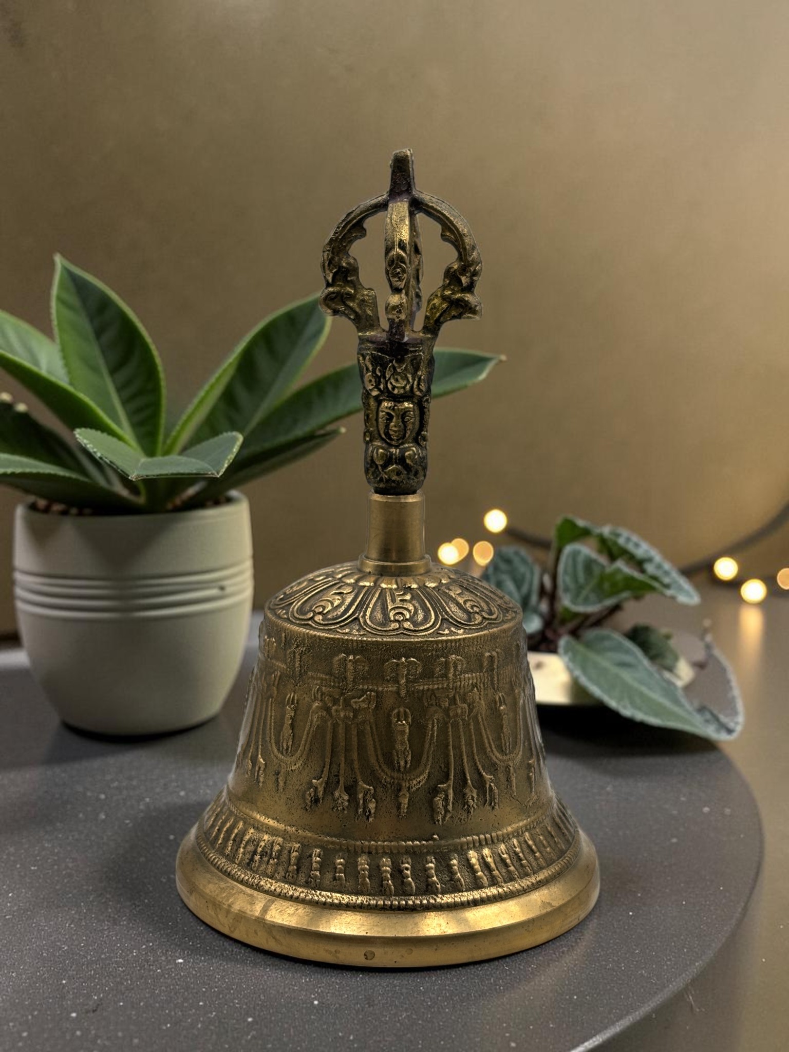 Handcrafted Brass Tibetan Prayer Bell With Vajra Handle | Buddhist Meditation Bell | Decorative Spiritual Bell