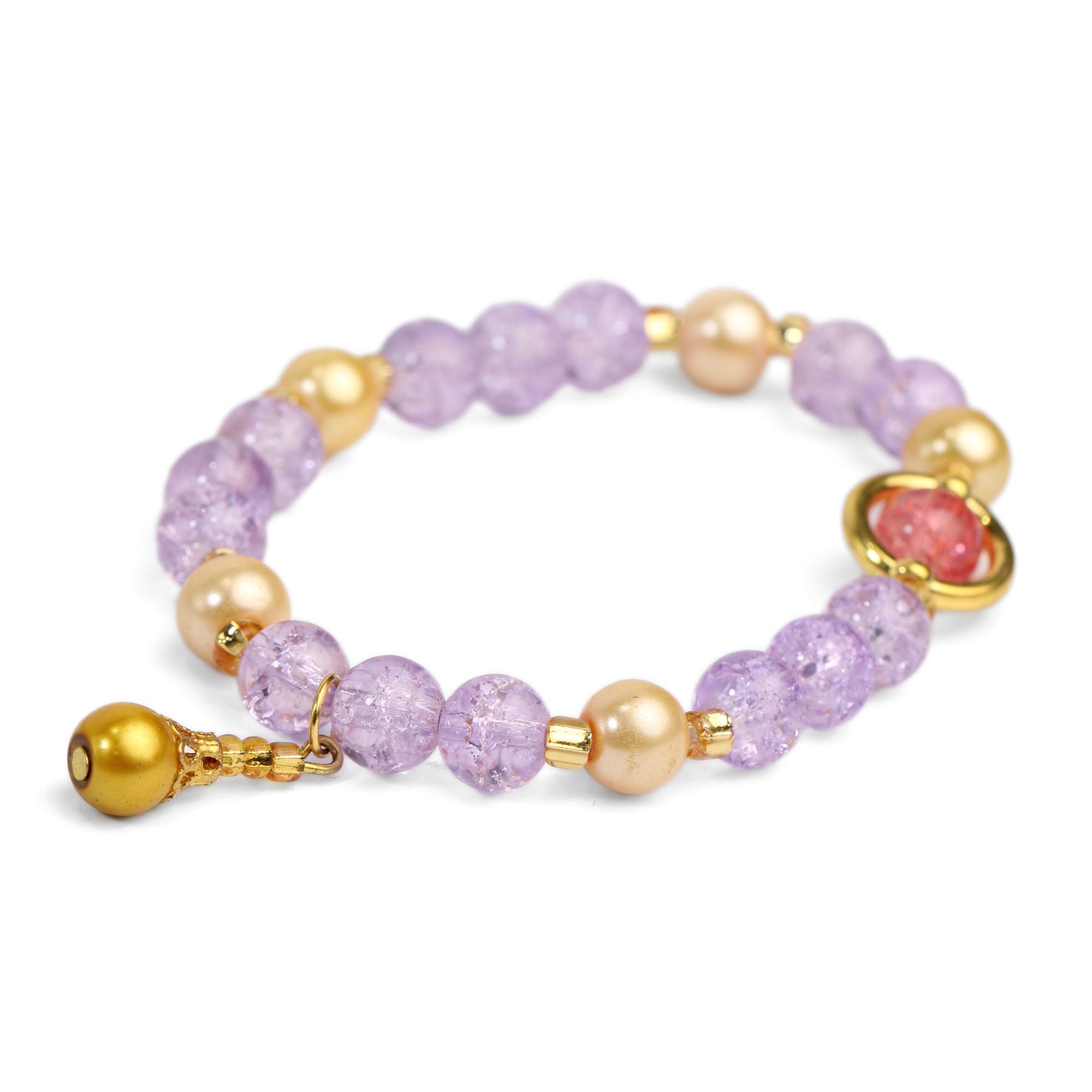 Light Purple And Golden Color Glass Beads Adjustable Bracelet For Women