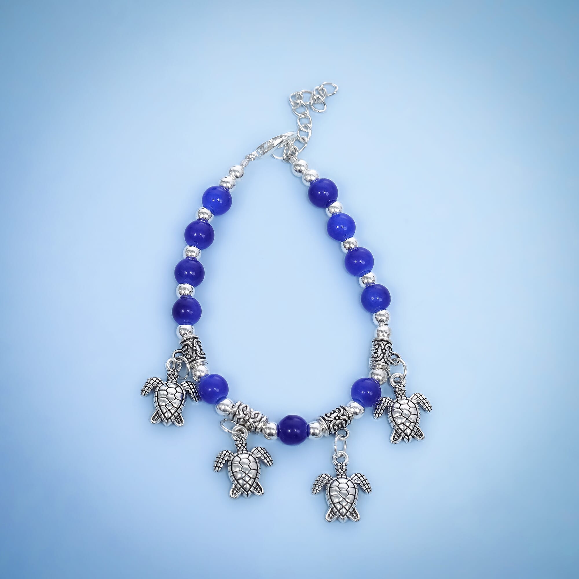 Blue Color Turtle Design Metal Bracelet For Women - Medium Size