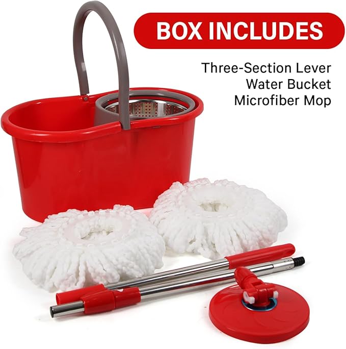Dinex Spin Mop with Bucket, 4-Wheel Design, Easy Hand Press Drying, 360° Steel Spinner Magic Mop
